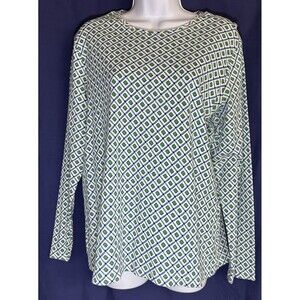 Croft & Barrow Women's Essential Long-Sleeve Crewneck Tee Green Blue Geo XL